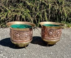 Pair of Vintage Elpec Irish Copper & Brass Jardinieres
