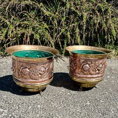 Pair of Vintage Elpec Irish Copper & Brass Jardinieres