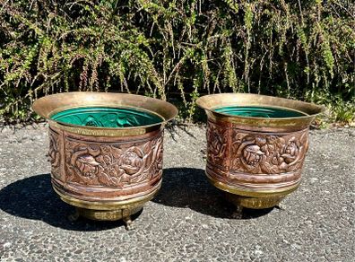 Pair of Vintage Elpec Irish Copper & Brass Jardinieres