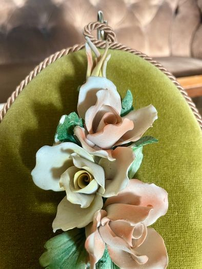 Vintage Pair Genuine Capo di monte 3D Porcelain Floral Wall Plaques with Label