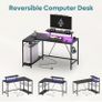132.5CM L-Shaped Workstation with Carbon Fibre Surface, 3 Power Outlets & 2 USB Ports Image 6