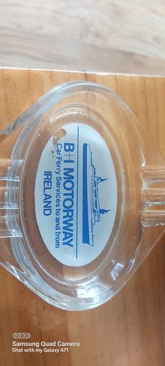 B + I motorway car ferry service to and from Ireland ,glass ashtray,,a slight little chip ,underneath one edge ,,very small,see pictures for condition,,price includes post to anywhere in ireland,,thank you, take as is