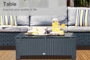 Rattan Garden Furniture Coffee Table Patio Iron Frame Tempered Glass (Black