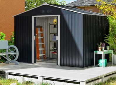 Metal Tool Shed with Sliding Doors and Ventilation Windows, 277 x 195 x 192 cm