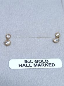 New 9ct Gold Double CZ Stud Earrings Hallmarked 375 Boxed