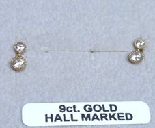 New 9ct Gold Double CZ Stud Earrings Hallmarked 375 Boxed