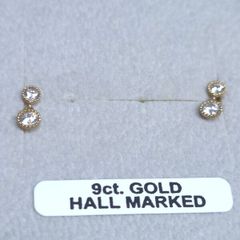 New 9ct Gold Double CZ Stud Earrings Hallmarked 375 Boxed