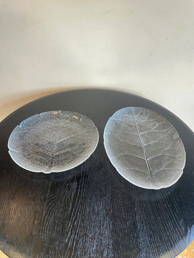 Pair of vintage Arcoroc Aspen Leaf Glass Platters / Plates, Mid century French Dishes