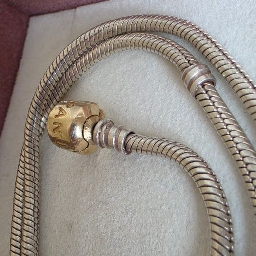 Pandora snake necklace Sterling silver size (40.5cm)gold claps 14k (g585) signs of wear on the clasp please check the all photos