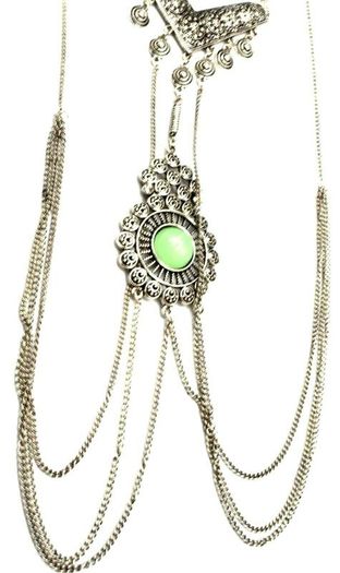 DesignSix London Statement Stone Necklace Large Shiny Silver Curb Chain New With Tags