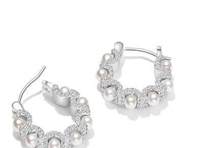 Sumiyaki Pearl and Diamante Hoop Earring