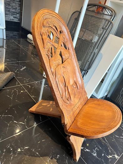 African hand-carved wooden savanna chair