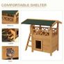 Cat House Outdoor w/ Balcony Stairs Roof, 77 x 50 x 73 cm, Natural Wood Finish Image 5