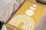 MULTIPLE SIZES AVAILABLE Boho Small Rug 60x90cm Washable Cotton Rug, Yellow Cute Rainbow Hand Woven Tufted Rugs With Tassels, Low Pile Carpet For Kitchen Bathroom Living Room Bedroom Hallway Nursery Indoor Doormat