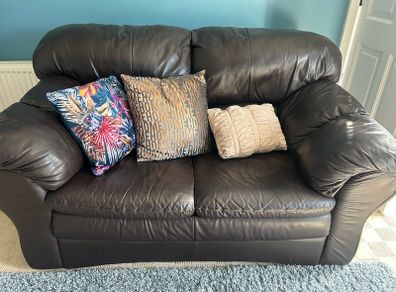 Brown leather 2 seater sofa