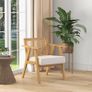 Comfortable Lounge Chair Rattan Chair with Thick Cushion - Rattan Backrest - Deep Seat - Hevea Wood Frame Linen-Look Beige Image 10