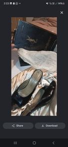 vintage 80s style YSL peep toe black painted heels worn come with original box wrapping and card .would love a new home for someone who understands good quality fashion.