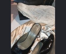vintage 80s style YSL peep toe black painted heels worn come with original box wrapping and card .would love a new home for someone who understands good quality fashion.
