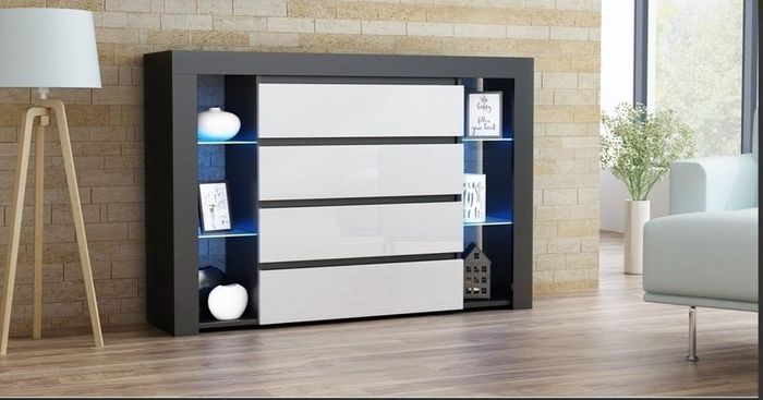 LED Sideboard With 4 Drawers Modern Sideboard With LED lights LED Cabinet Living Room High Gloss Sideboard