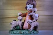 Girl With Lambs Figurine Vintage Flower