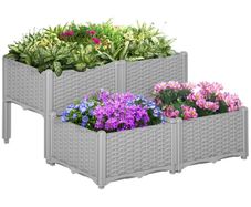 Set of 4 26L Garden Raised Bed Elevated Patio Flower Plant Planter Box PP Vegetables Planting Container, Grey