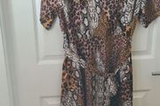 Satin Animal Print Faux Wrap Dress Size Uk 22(nwt)