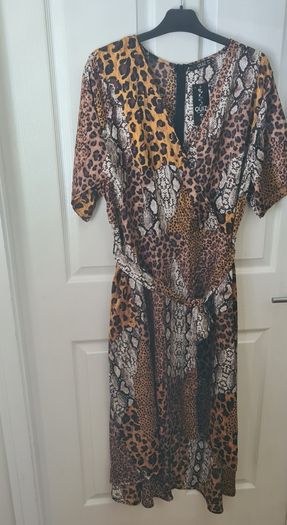 Satin Animal Print Faux Wrap Dress Size Uk 22(nwt)