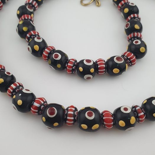 Vintage Venetian Style Thousand Eyes & Chevron Glass Beads Necklace