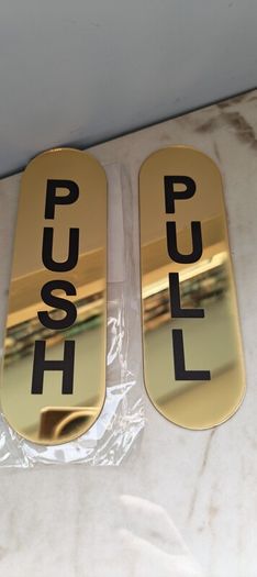 Set of 2 Premium Gold Mirror Acrylic PUSH & PULL Door Signs - Self-Adhesive