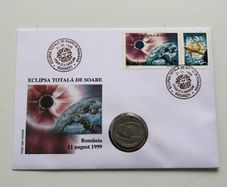 Total eclipse of the Sun first day coin stamp cover, 11 AUGUST 1999 Romania
