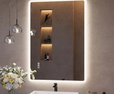 Bluetooth Bathroom-Mirror-with-LED-Lights 500x700 mm, Bathroom-Led-Mirror, Anti-Fog, 3 Colors, Dimining, Memory, Tempered Glass, IP44 Waterproof, Horizontal/Vertical