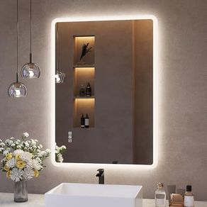 Bluetooth Bathroom-Mirror-with-LED-Lights 500x700 mm, Bathroom-Led-Mirror, Anti-Fog, 3 Colors, Dimining, Memory, Tempered Glass, IP44 Waterproof, Horizontal/Vertical