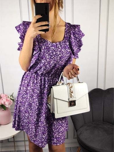 Fleece Mini Dress With Flowers Purple