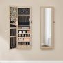 Jewellery cabinet  Hanging Jewellery Cabinet Wall Mirror 6 LED Bulbs Lockable Mirror Cabinet Wall Mounted Door Hanging Oak Image 2