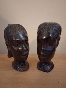 pair handcarved tribal African busts