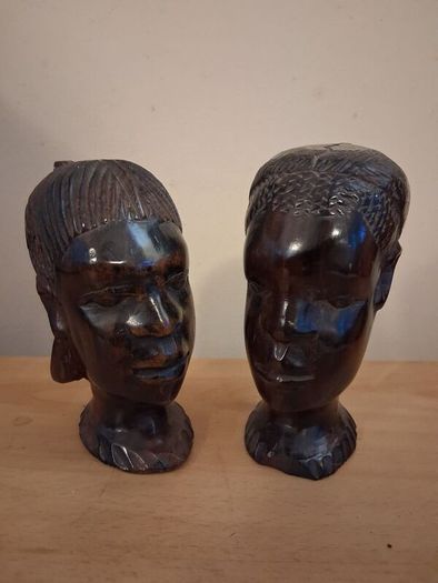 pair handcarved tribal African busts