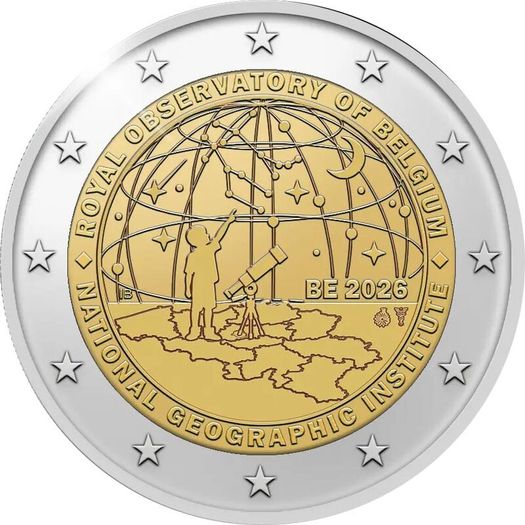 Belgium 2 Euro Commemorative Coin 2026 - 50 Years of the National Geographical Institute Belgium. Coincard. BU