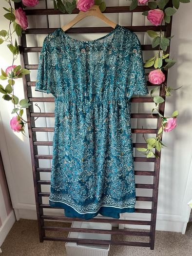 dress mexx teal pattern kimono style summer dress size 12