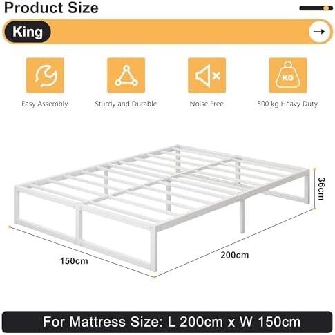 King Size Bed Frame 150x200 cm Metal Platform Bed King, Noise Free