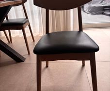 6 JYSK LYNGHOLM dining chairs: solid oak & black faux leather