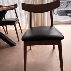6 JYSK LYNGHOLM dining chairs: solid oak & black faux leather
