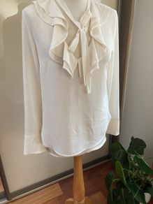 H and M Ivory Blouse with ruffle and tie ribbon - size 10