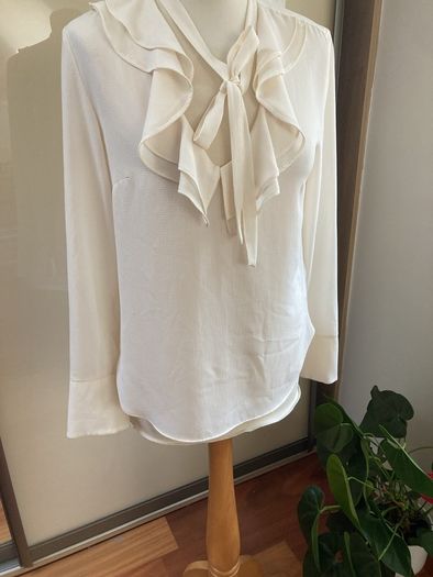 H and M Ivory Blouse with ruffle and tie ribbon - size 10