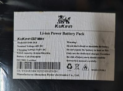 Kukirin G2 Max escooter battery 48V 20.8Ah