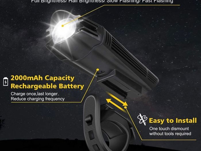 Super Bright Bike Light Set, Powerful LED USB Rechargeable Front Headlight and Back Taillight, 2000mah Lithium Battery, Waterproof, 4 Lighting Modes Mountain Road Bicycle Lights (FREE POSTAGE)