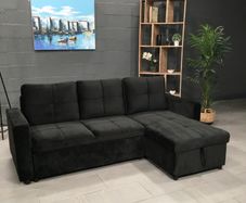 Amazing Black Velvet corner sofa bed with storage