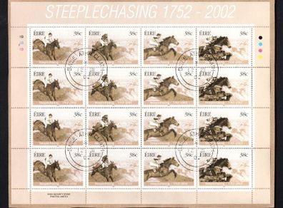 2002 Ireland 250th Anniversary of Irish Horse Steeplechasers Commemorative Stamp Sheetlet Plate 1B1B1B1B Fine Used with Dublin CDS cancel of 12th March 2002 (Frist day of issued) on envelope extract.