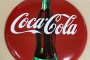Coca Cola Button Metal Wall Sign Used Year 1990