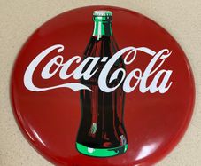 Coca Cola Button Metal Wall Sign Used Year 1990