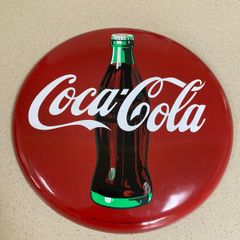 Coca Cola Button Metal Wall Sign Used Year 1990